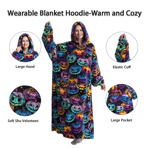 Pterygoid Blanket Hoodie Extra Long,Wearable Blanket with Sleeve for Women Men,Hoodie Blanket with Huge Pocket and Hooded