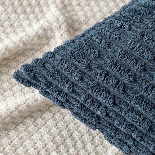MIULEE Corduroy Lumbar Throw Pillow Covers - Soft Boho Striped Design | 20x12 Inch Blue for Modern Home Decor