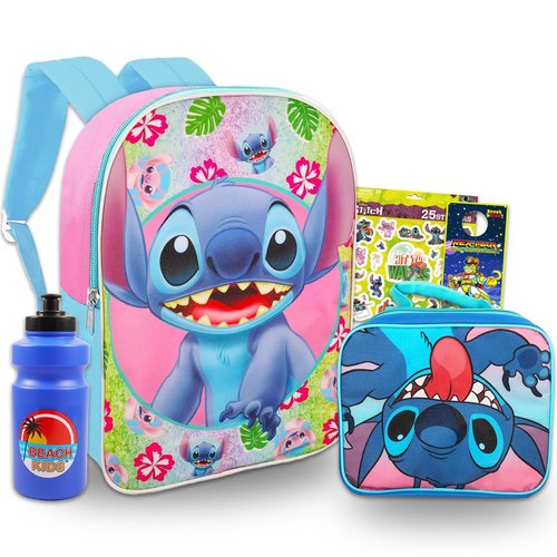 Lilo And Stitch School Backpack and Lunch Bag Bundle - 4 Pc Bundle With 16" Stitch School Bag, Stitch Lunch Box, And More For Boys And Girls | Stitch School Supplies Set