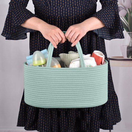 COMSE Baby Diaper Caddy Organizer - Portable Tote with Divider for Newborn Essentials | Light Green
