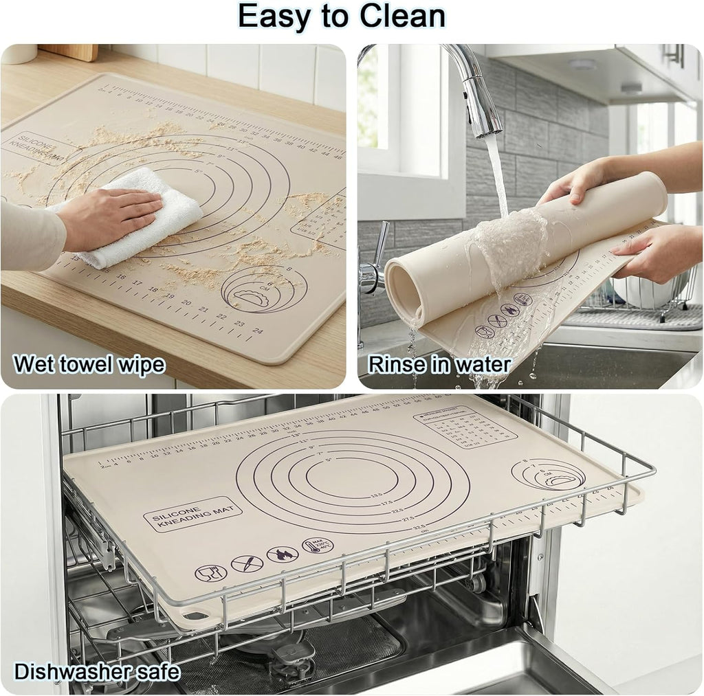 Skiennix Silicone Pastry Mat - Extra Thick Non-Stick Baking Mat with Measurements | 28" x 20" (Beige)