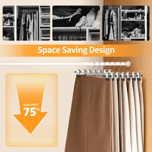 IEOKE Pants Hangers - 12-Pack Adjustable Metal Skirt Hangers with Clips for Dresses & Jeans | Black