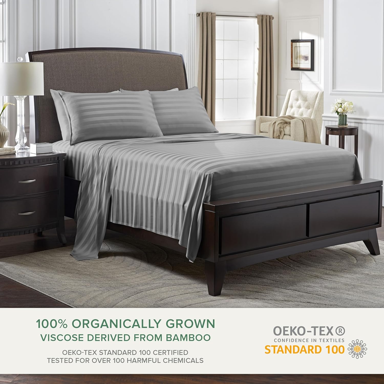 Pure Bamboo King Sheets - Luxuriously Soft 100% Organic Viscose Bed Sheet Set | Cooling Jacquard Stone