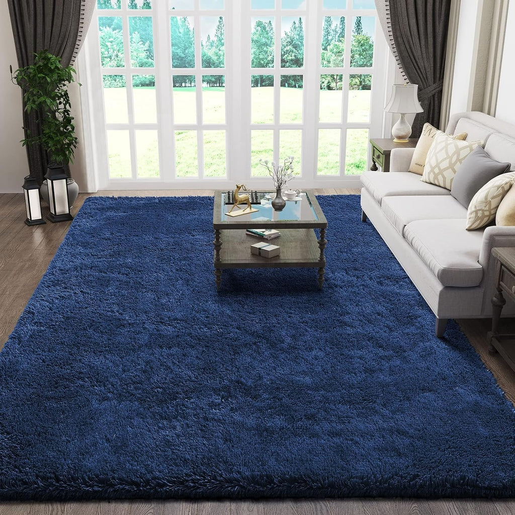 Ophanie Blue Shag Area Rug - Large Fluffy Plush Carpet for Living Room & Bedroom | Soft Navy Design