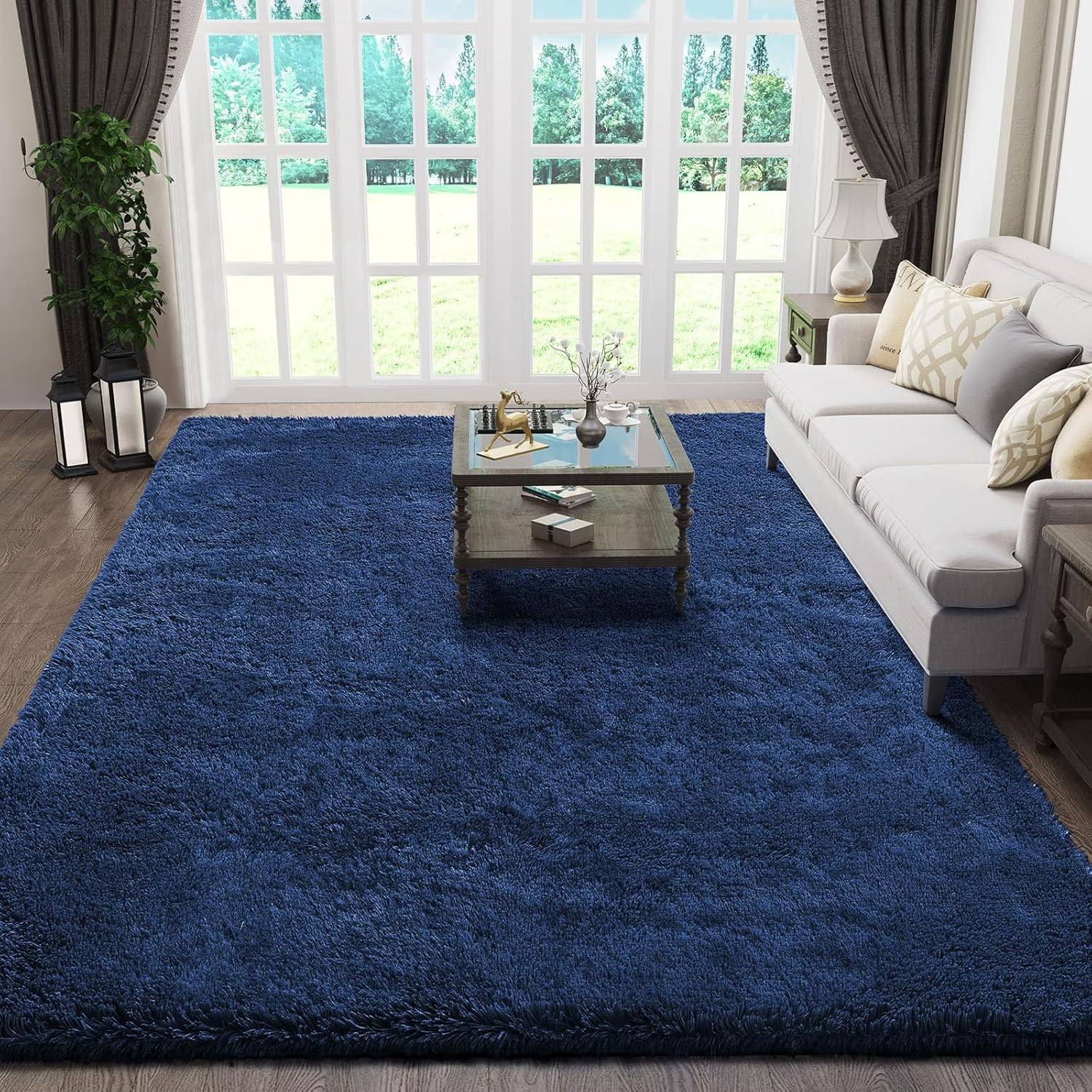 Ophanie Blue Shag Area Rug - Large Fluffy Plush Carpet for Living Room & Bedroom | Soft Navy Design