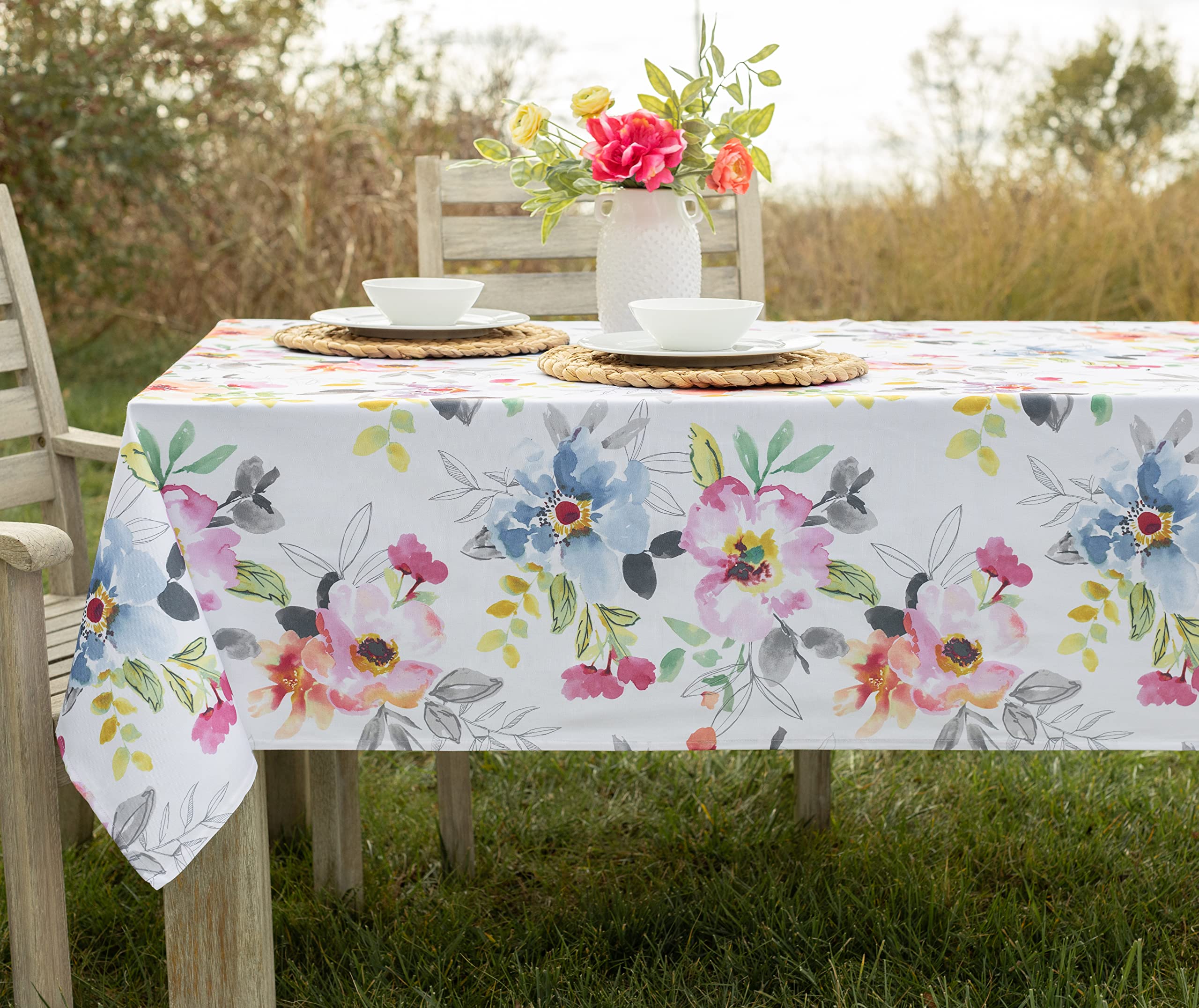 Benson Mills Spillproof Spring/Summer Durable Heavyweight Fabric Indoor Outdoor Tablecloth, Washable Table Cloth for Rectangle Tables, Picnic/Patio Table Covers (60" x 104" Rectangular, Harper)