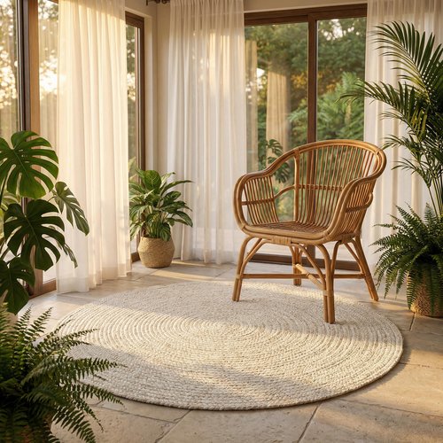 Hausattire Hand Woven Jute Braided Rug, 4’ Round – Off White, Reversible Boho Entry Area Rugs for Kitchen, Living Room, Nursery I Farmhouse Decorative Floor Rug, 4 Feet Round