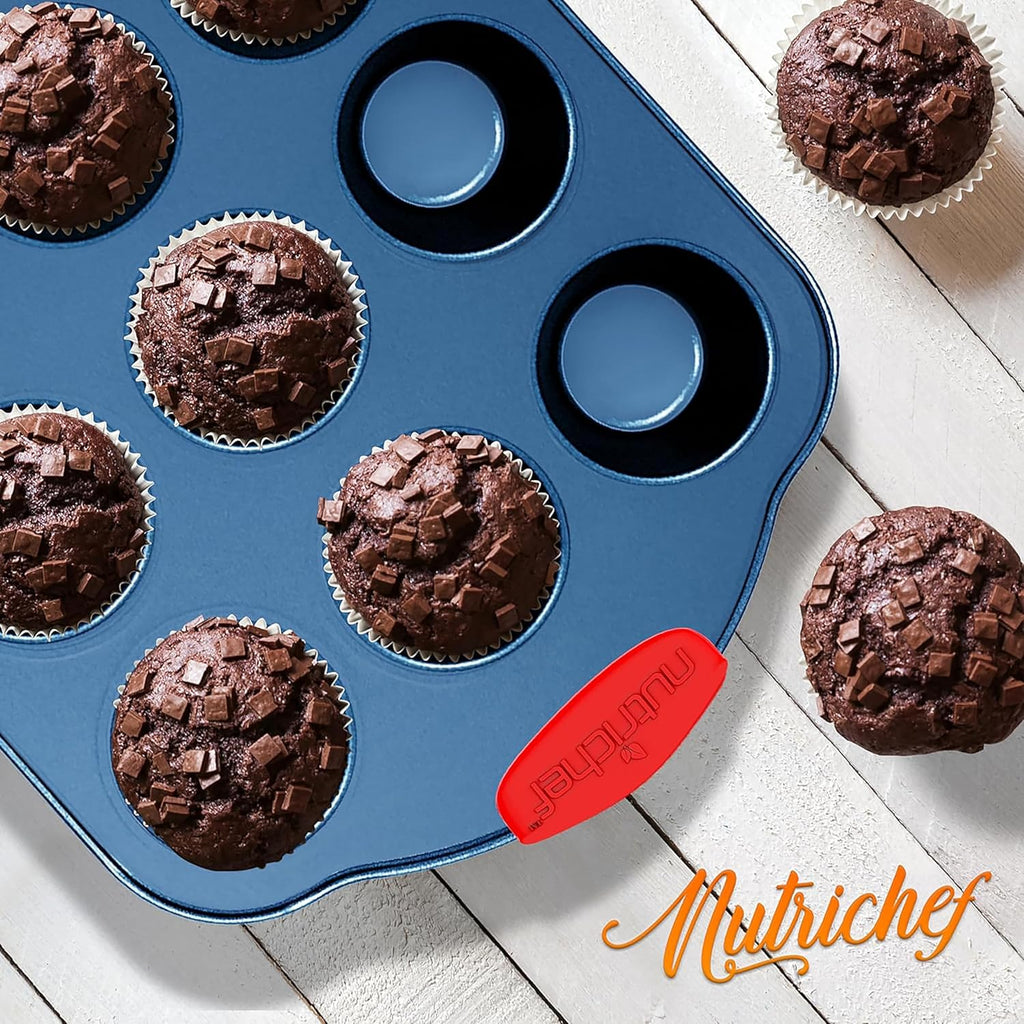 NutriChef 8-Piece Nonstick Baking Pan Set | Premium Carbon Steel Bakeware with Silicone Handles - Blue