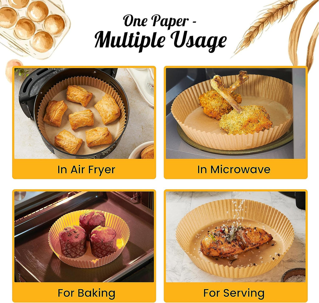 Baker's Signature 250 Pcs Air Fryer Liners - Non-Stick & Oil Proof for Easy Cleanup | 8 Inch for 5-8 Qt Baskets