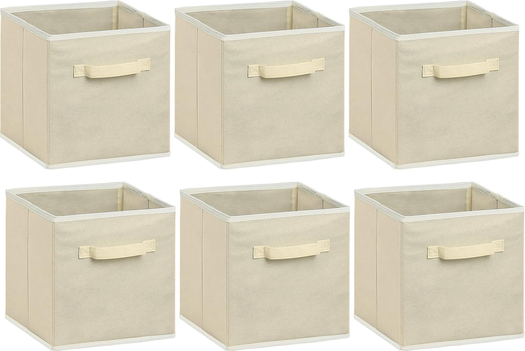 Simple Houseware Foldable Cube Storage Bins - 11-Inch Beige Fabric Organizer | 6-Pack for Closet & Shelves