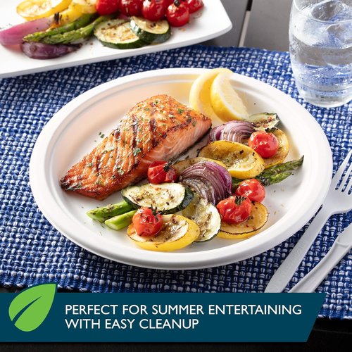 Hefty ECOSAVE Compostable Paper Plates - 10-1/8 Inch, Eco-Friendly, 45 Count