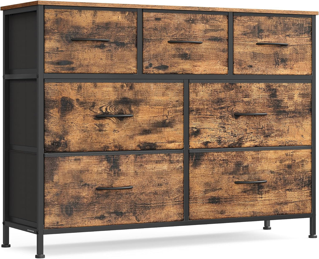 SONGMICS Dresser - 7-Drawer Storage Organizer Unit for Bedroom or Entryway - Rustic Brown & Ink Black