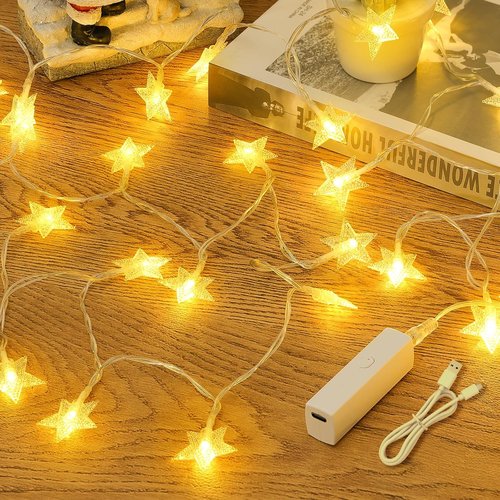 Lakumu LED Star String Lights - 33FT 100-LED Twinkle Lights with 8 Modes & Timer | Battery Operated Warm White Indoor Decor