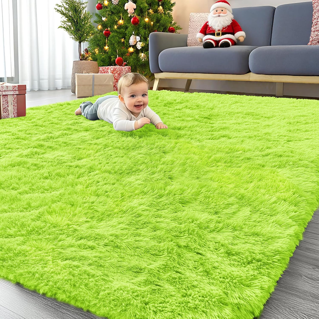OLANLY Large Area Rug - Soft Fluffy Shaggy Carpet for Living Room & Bedroom | Machine Washable, Lime Green