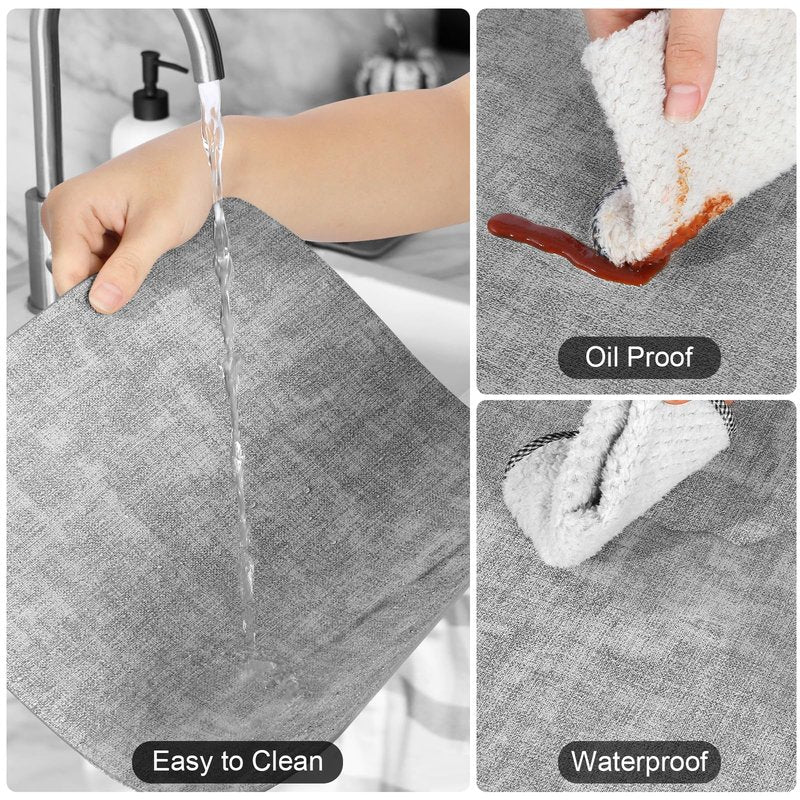 Boobezeen Faux Leather Placemats Set of 6, Heat Resistant Wipeable Washable Vinyl Place Mats, Waterproof Anti-Slip Dining Table Mats, Suitable for Indoor & Outdoor Use (Light Grey)