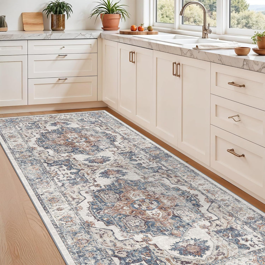 Regine Switzerland Vintage 3x7 Hallway Runner Rug - Water-Resistant Soft Non-Slip Carpet for Entryway & Kitchen
