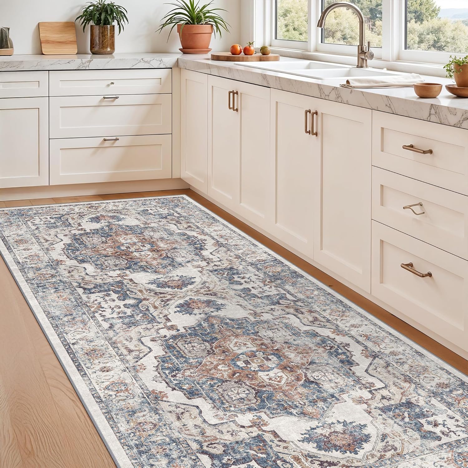 Regine Switzerland Vintage 3x7 Hallway Runner Rug - Water-Resistant Soft Non-Slip Carpet for Entryway & Kitchen