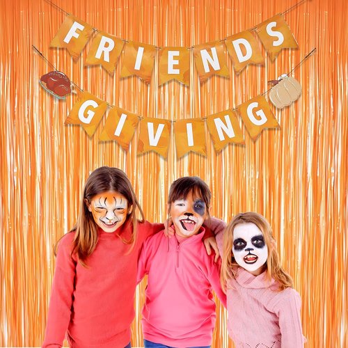GREATRIL Orange Tinsel Curtain Backdrop - Foil Fringe Streamers for Parties | 2 Pack