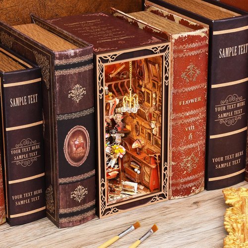 MiniCity Book Nook Kit - DIY Miniature Dollhouse Bookend Decor with LED Light | 3D Wooden Puzzle, Painter's Day at Dusk
