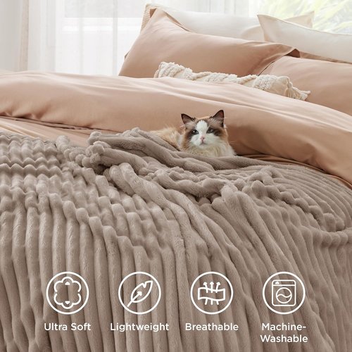 Bedsure GentleSoft Light Brown Throw Blanket - Cozy Fleece Blanket for Couch, 50x60 Inches
