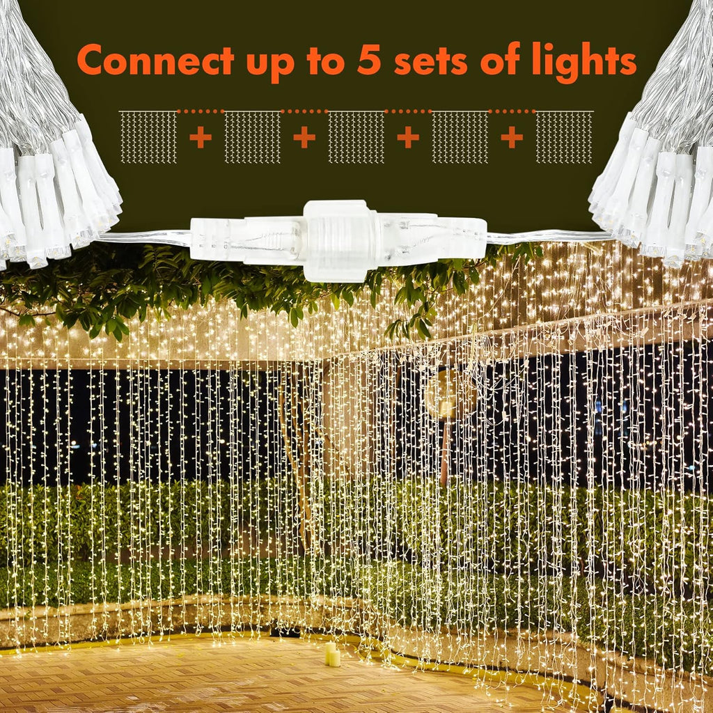Twinkle Star 300 LED Curtain String Lights - 8 Modes Fairy Lights for Bedroom & Party | Warm White