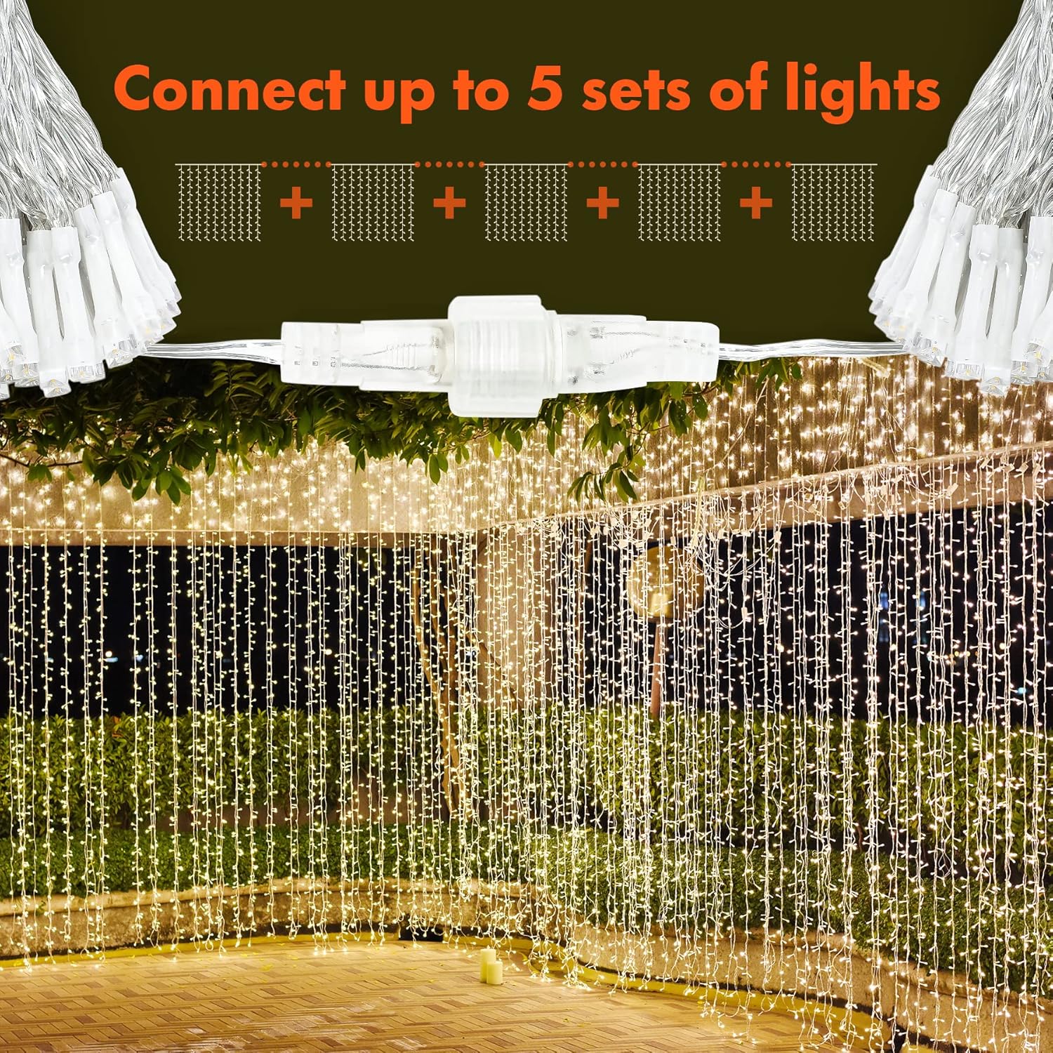 Twinkle Star 300 LED Curtain String Lights - 8 Modes Fairy Lights for Bedroom & Party | Warm White