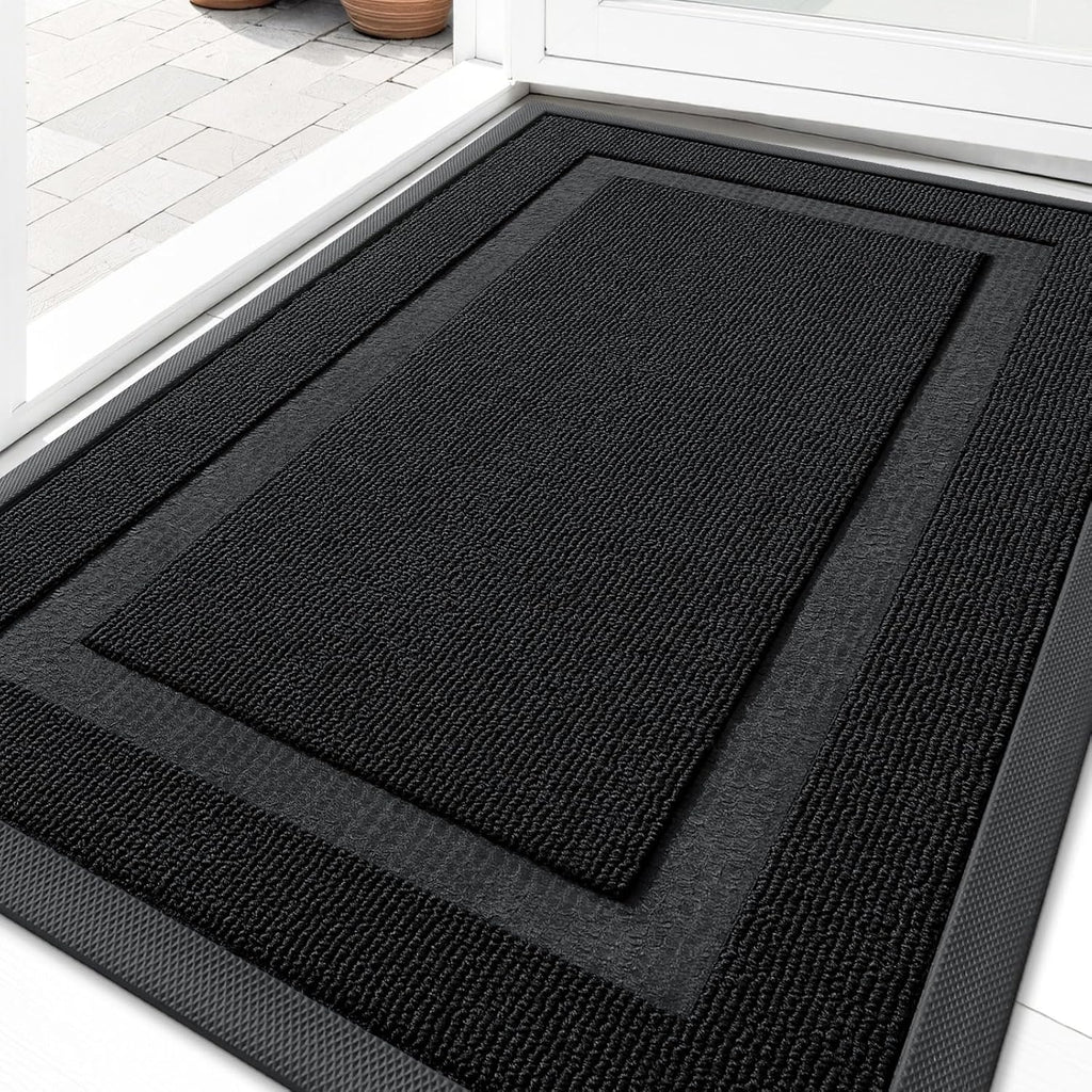 OLANLY Waterproof Front Door Mat - All-Season, Fade Resistant, Easy Clean, 29.5x17, Jet Black
