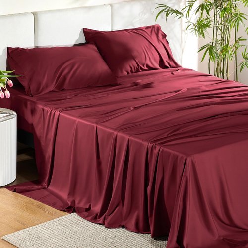 Bedsure King Size Sheets Set - Cooling Bamboo Rayon Sheets for Hot Sleepers | Soft & Breathable, Burgundy