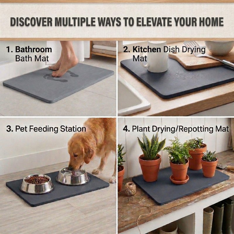 Pebble Nest Stone Bath Mat – Diatomaceous Earth Quick Drying Non-Slip Bathroom Mat – Super Absorbent Diatomite Shower Mat, Durable & Easy to Clean, Modern, 23.6" x 15.3", (Slate Grey - Linea)