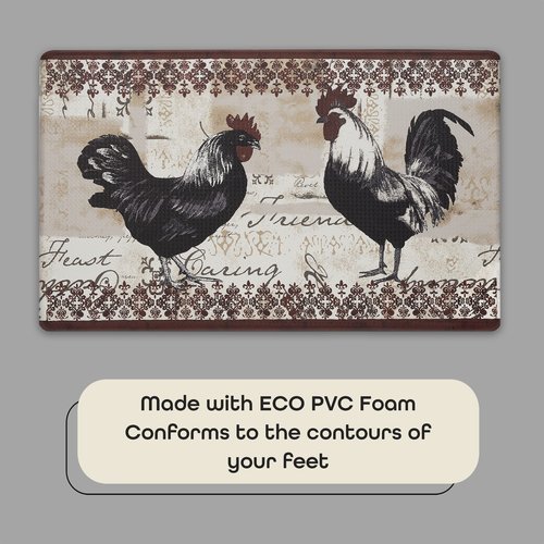 Anti-Fatigue Floor Comfort Mat - 18 x 30 Inch (Rooster) - Waterproof Non-Slip Rug - Easy to Clean Cushioned Mat for Kitchen, Bathroom, Standing Desk & Office - Achim Home Decor (Pack of 2)