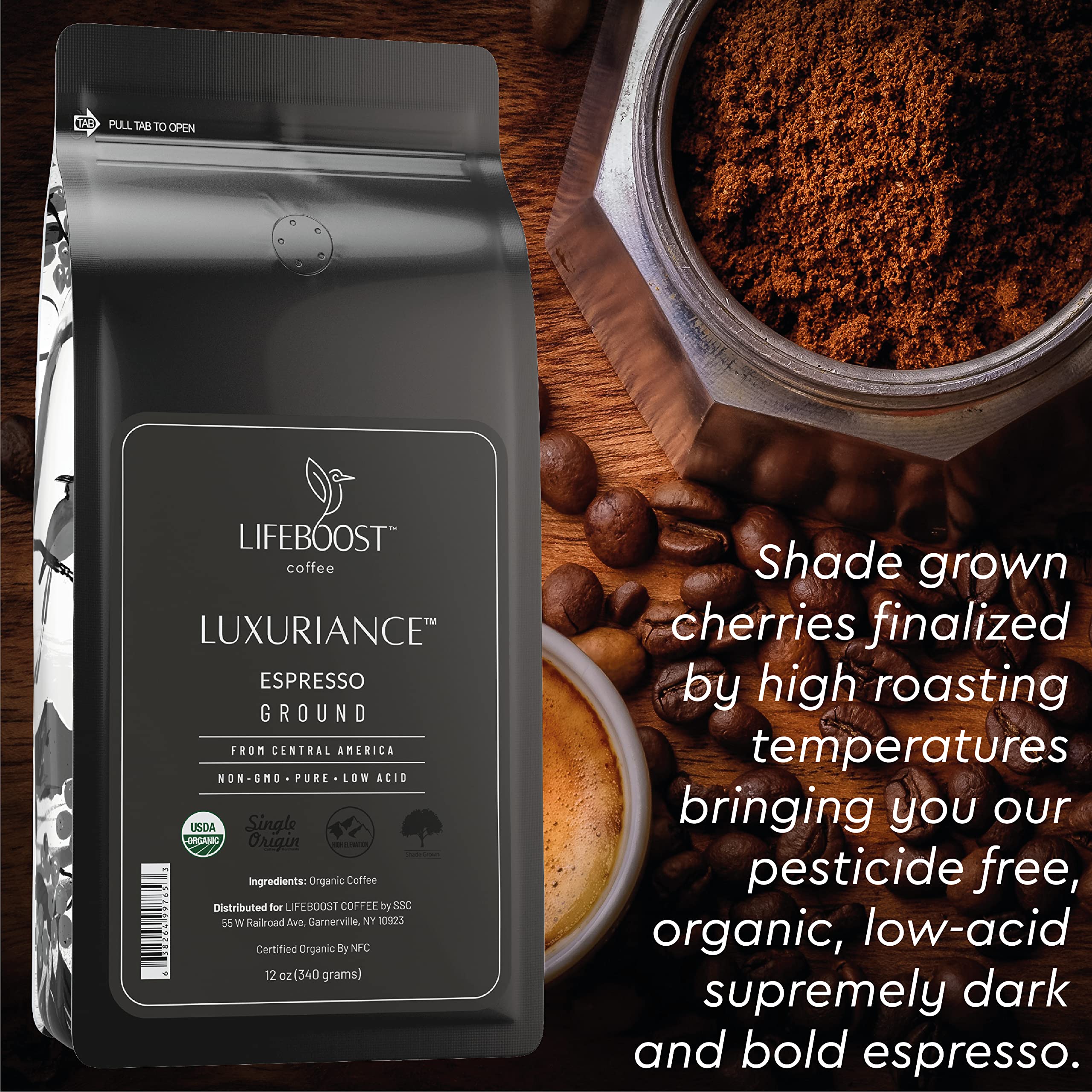 Lifeboost Espresso Ground Coffee - Non-GMO Low Acid Single Origin USDA Organic Espresso Coffee - Third Party Tested For Mycotoxins & Pesticides (Espresso Ground, 12oz, Pack of 3)