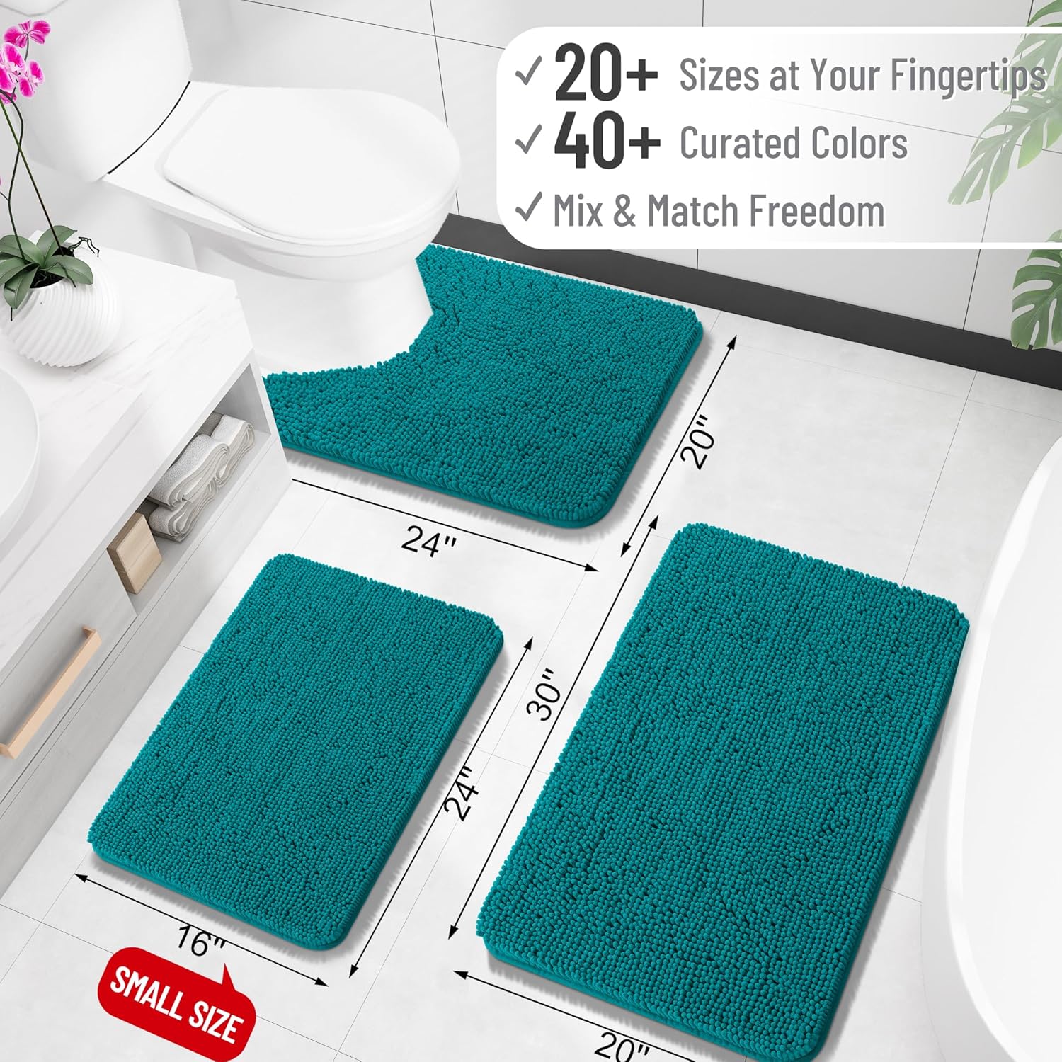 OLANLY Bath Rugs - Extra Soft Chenille, Quick Dry & Absorbent | 24x16 Deep Lake, Machine Washable