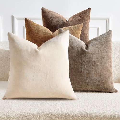 GriNeed Pack of 4 Throw Pillow Covers 18x18 Inch Chenille Textured Neutral Brown Soft Pillow Covers Solid Decorative Farmhouse Cushion Covers Home Boho Western Decor for Couch Sofa Bed Living Room