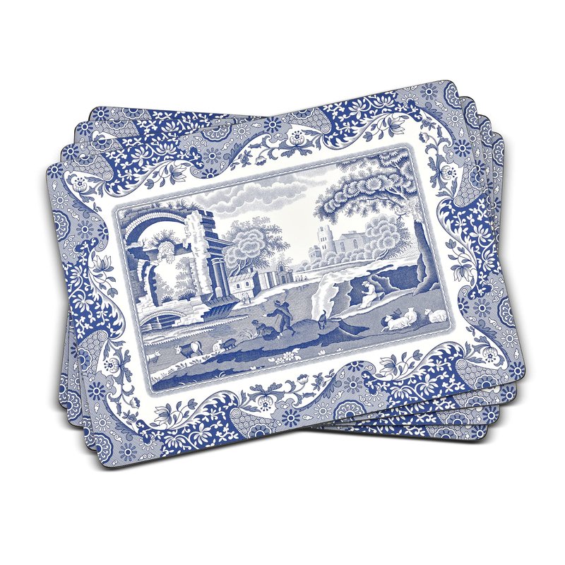 Pimpernel Blue Italian Collection Placemats | Set of 4 | Heat Resistant Mats | Cork-Backed Board | Hard Placemat Set for Dining Table | Measures 15.7” x 11.7”