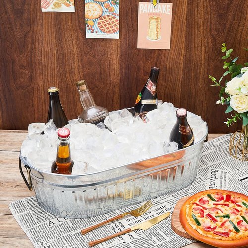 Lallisa 5.3 gallons Galvanized Beverage Tub Galvanized Bucket Metal Ice and Drink Bucket with Handles Tub for Parties Farmhouse Home Pool Bar(Silver,2 Pcs)