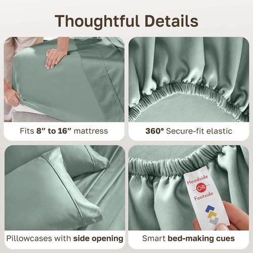 California Design Den King Size Bed Sheets Set - 100% Soft Cotton, 400 Thread Count, Deep Pockets - Sage Green