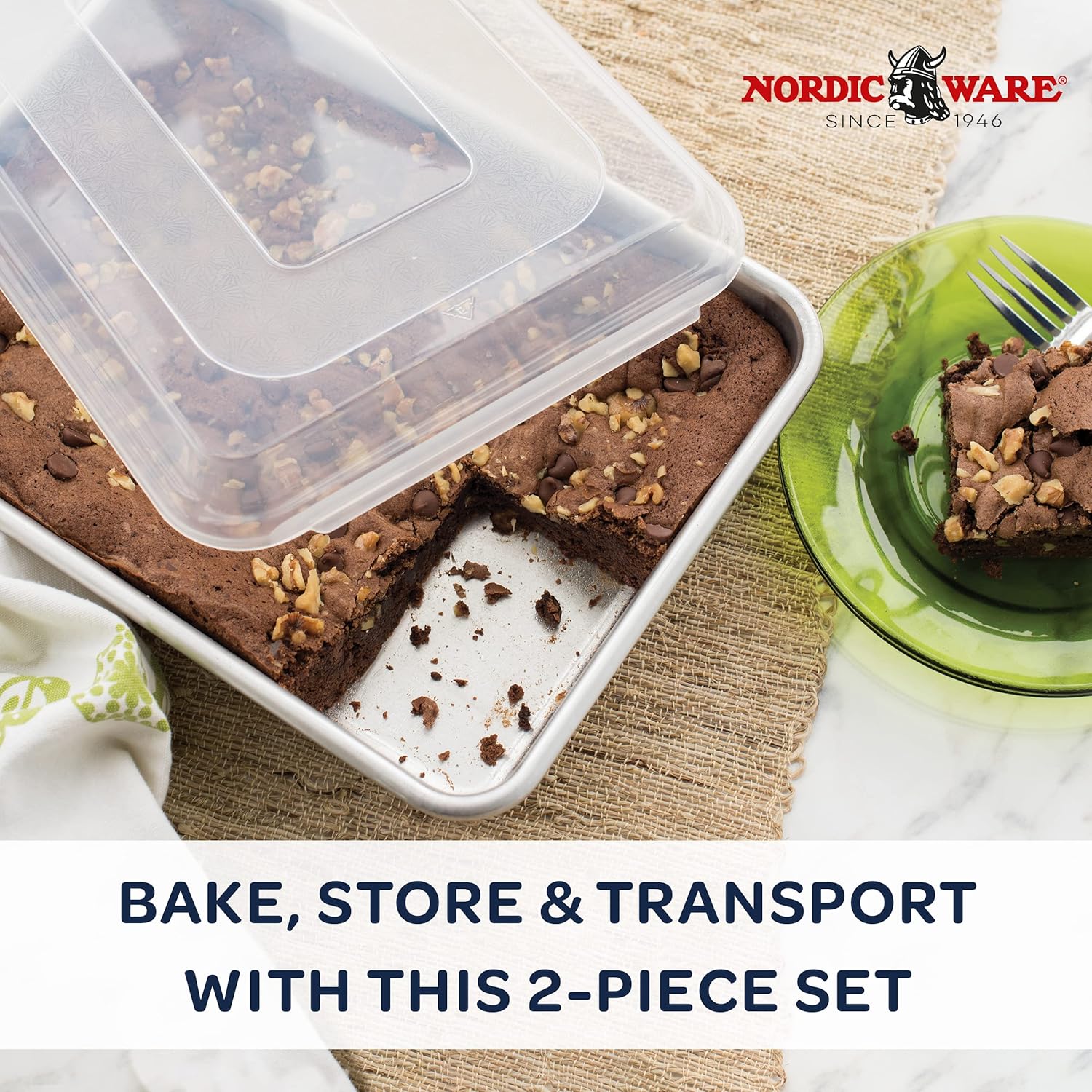 Nordic Ware Aluminum Cake Pan with Lid - Rectangular Baking Dish, 9 x 13 Inches, Silver Finish