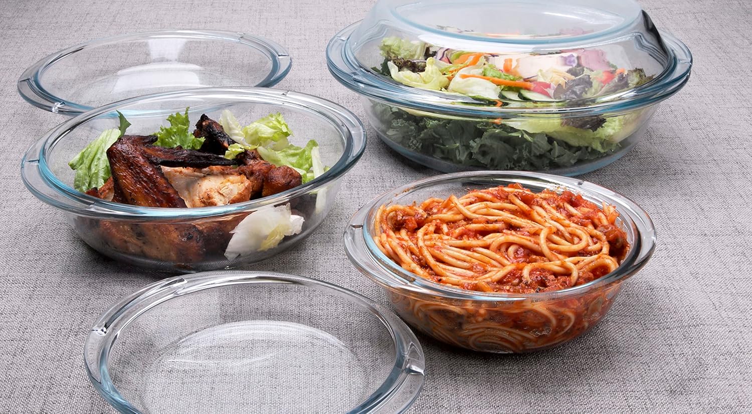 Set of 6 Round Glass Casserole Dishes by [Brand Name] - Nesting Baking Dish Set with Lids | Oven, Freezer & Dishwasher Safe - 0.5QT, 1QT, 1.8QT