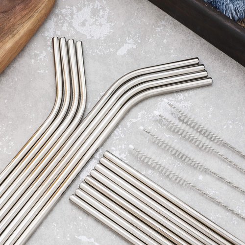Sunwinc Reusable Metal Straws 100 Pieces, 8.5" Stainless Steel for 20oz 30oz Tumbler Yeti Cup, Drinking in Bulk for Wholesale (100pcs All Straight -8.5" Silver)