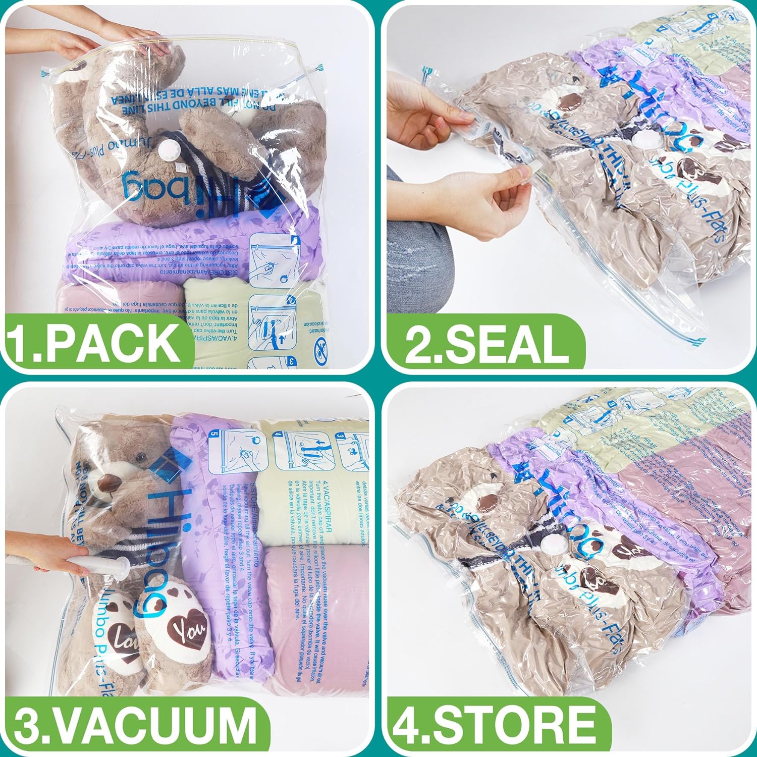 Skiennix XXL Jumbo Vacuum Storage Bags - 47''X35'' Space Saver for Blankets & Comforters (4 Pack)