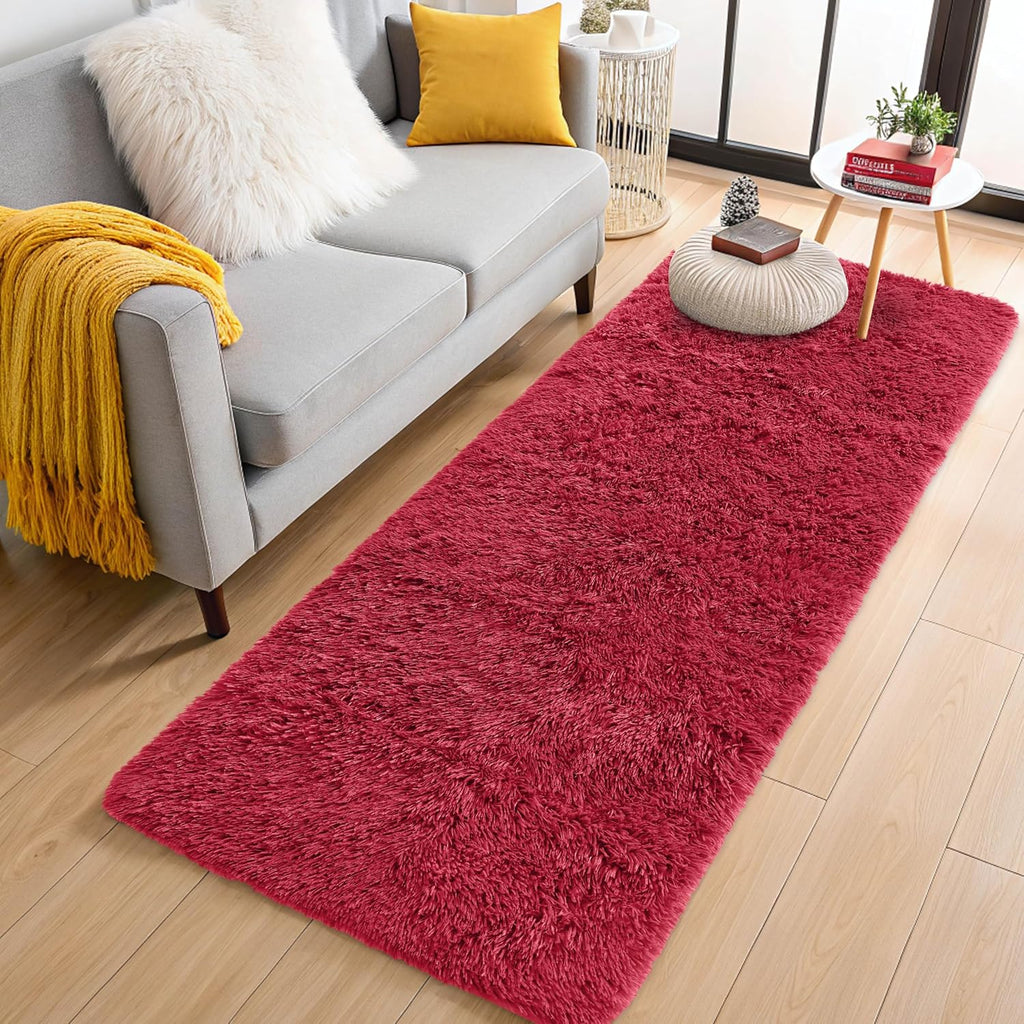 OLANLY Runner Rugs - 2x5 Machine Washable Soft Fluffy Shaggy Carpet for Bedroom & Hallway - Red