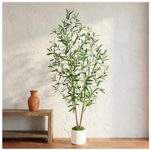 FSOHOI Olive Trees Artificial Indoor, 5FT Faux Olive Tree with Pot & Lifelike Fruits, Artificial Plants Tall Fake Tree Silk Floor Plant for Outdoor Home Office Room Stairs Foyer Entryway Decor