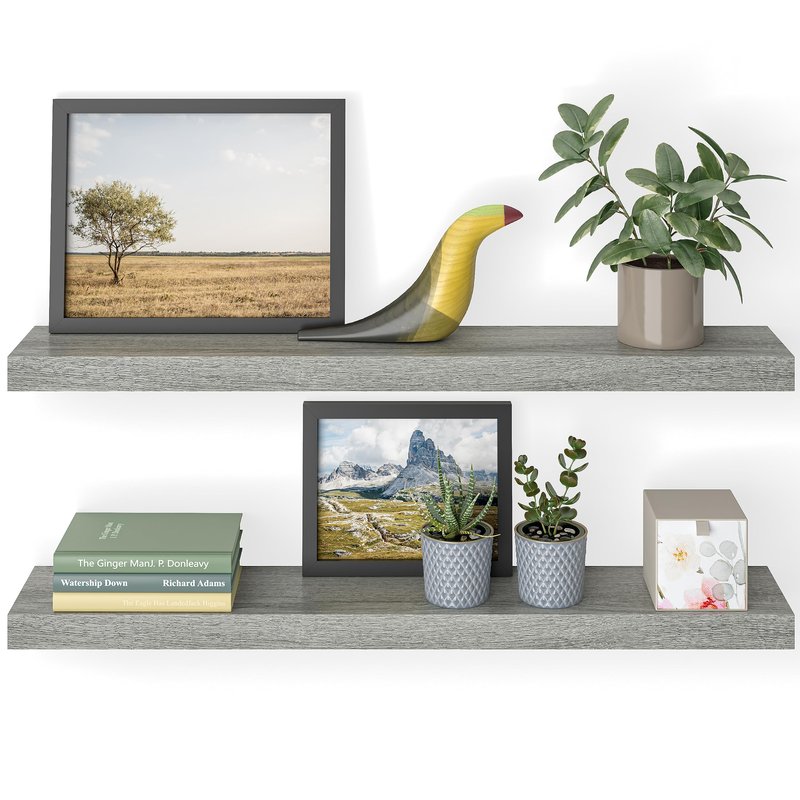 Ballucci Floating Shelves, 36" Wood Wall Shelf Set of 2, with Invisible Brackets for Bathroom, Living Room, Bedroom, Kitchen, Nursery, 6" Deep, Rustic Brown