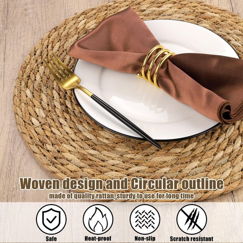 Kochorie Set of 6 Round Woven Placemats - 13.8 Inches Natural Boho Rattan Wicker Table Mats for Home Dining Table