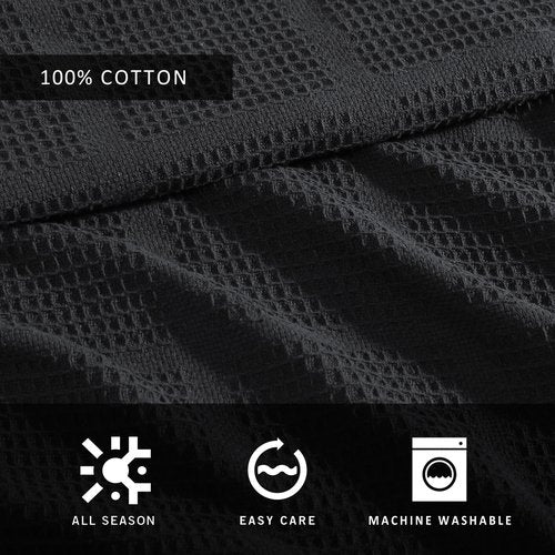 Kenneth Cole - King Blanket, 100% Textured Waffle Grid Cotton Blanket for Bed or Couch, Lightweight & Breathable for Year Round Comfort (Black)