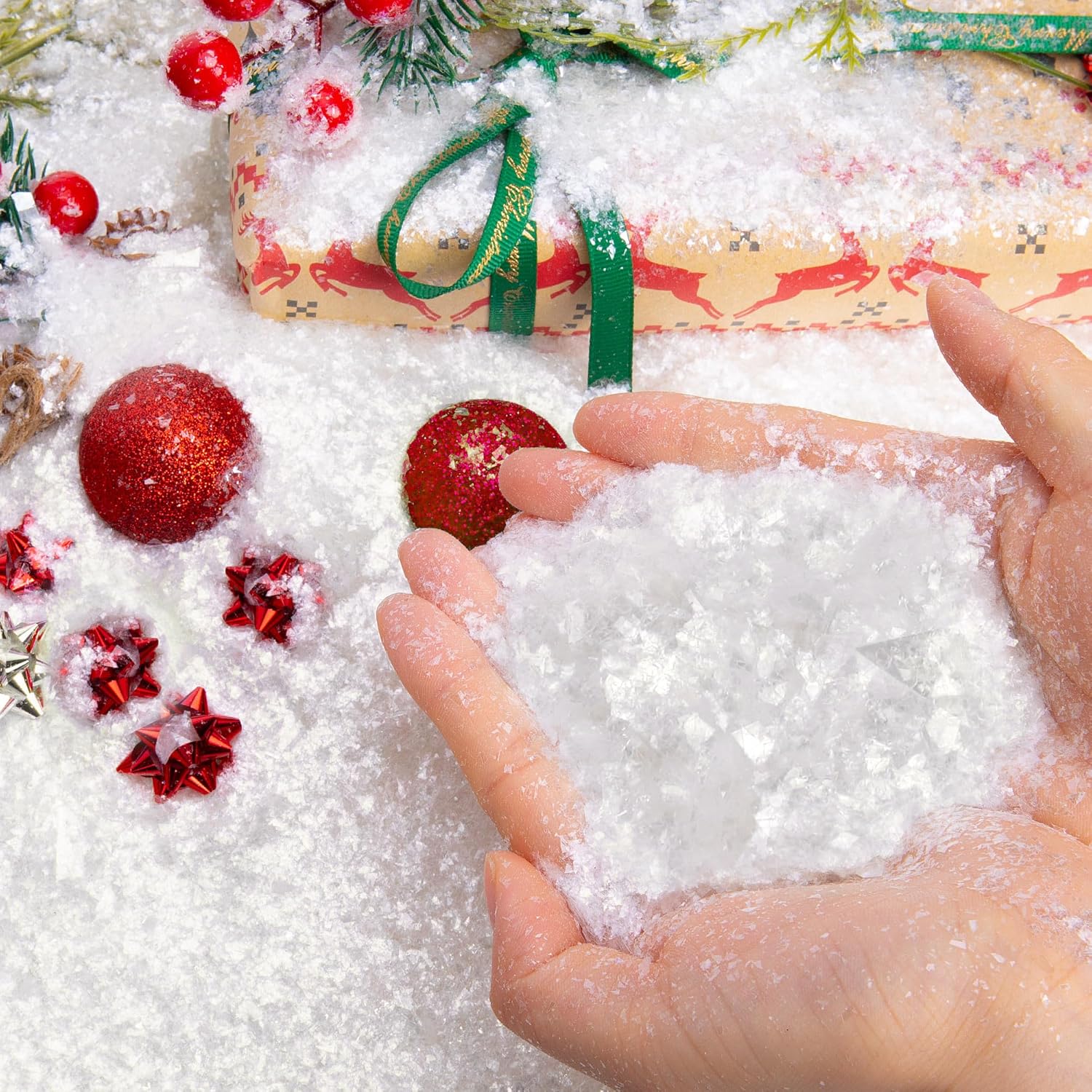 Skiennix Christmas Fake Snow | 20oz Sparkling Artificial Flake Powder for Holiday Decor & DIY Crafts