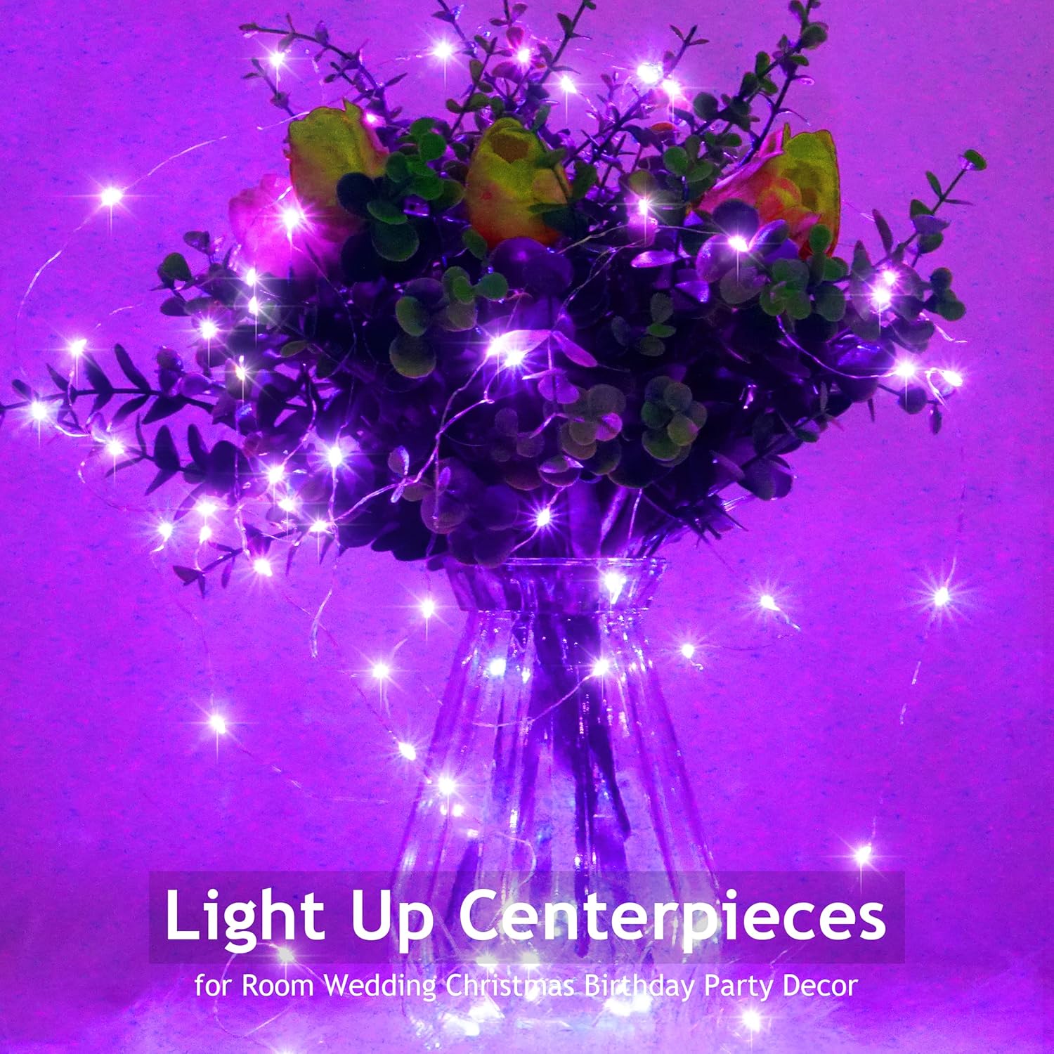 SmilingTown 20 LED Purple Fairy Lights - Battery Operated 6.6ft Waterproof String Lights for Weddings & Parties