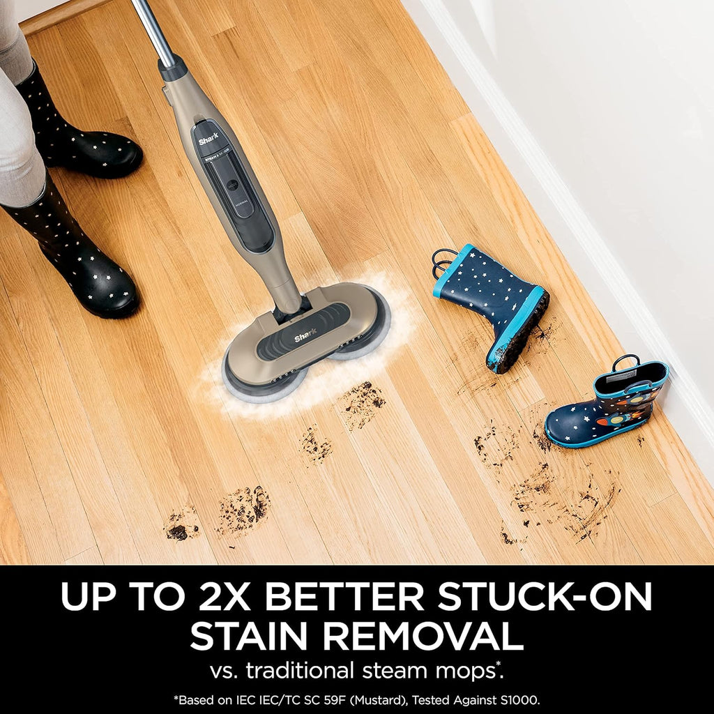 Shark S7001 Mop - Scrub & Sanitize Hard Floors with 4 Washable Pads, 3 Steam Modes & LED Headlights - Gold