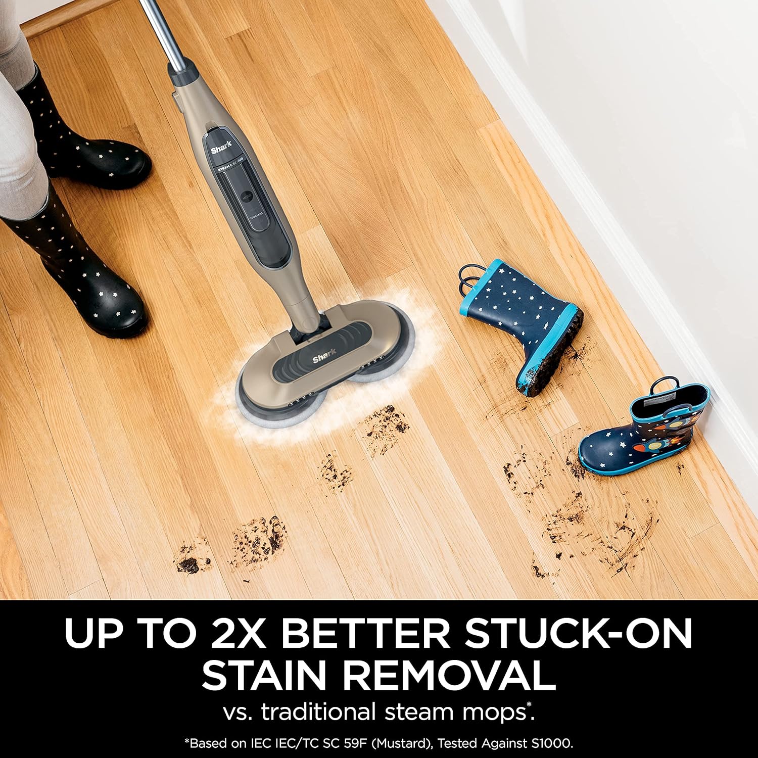 Shark S7001 Mop - Scrub & Sanitize Hard Floors with 4 Washable Pads, 3 Steam Modes & LED Headlights - Gold
