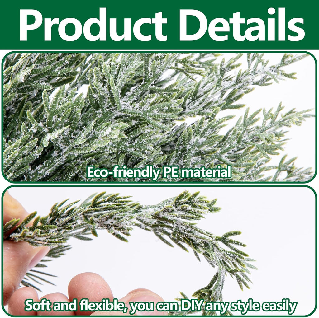 Skiennix 45 Pcs Artificial Christmas Snow Pine Branches - Snowy Faux Greenery with Red Berries for Festive Home Decor
